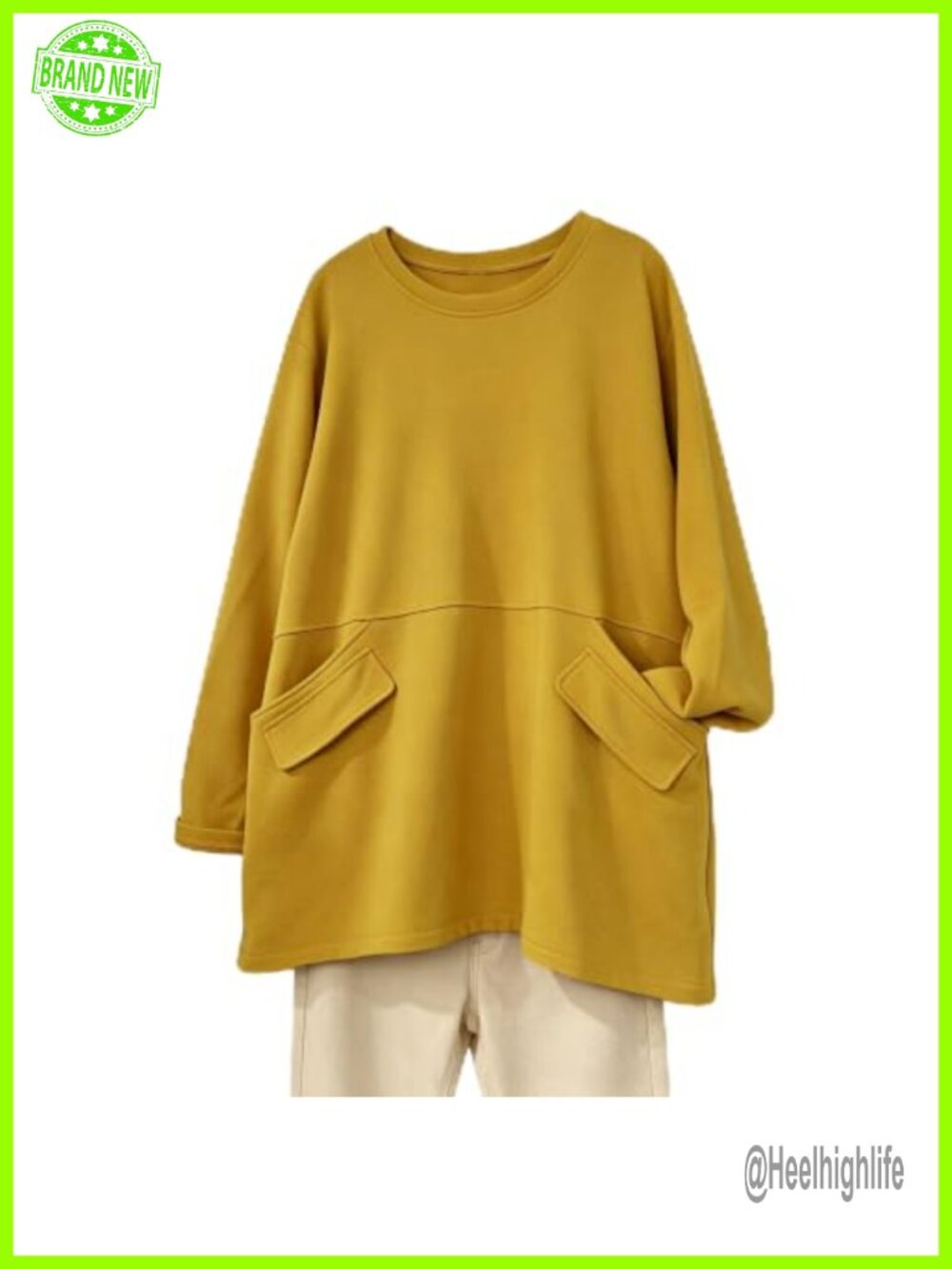 Oversized Crewneck Sweatshirt Cotton Pullover Long Sleeve Tunic Top Pockets